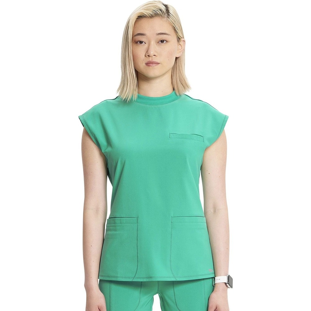 Cherokee Scrubs Infinity Mock‎ Neck Top Palm Leaf Teal Women's L